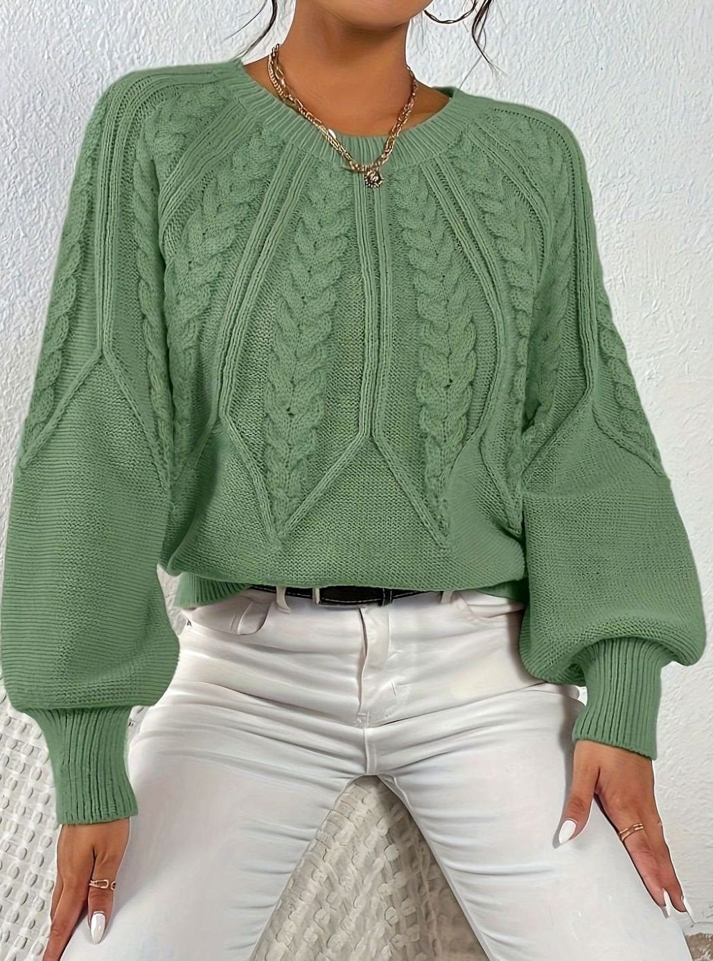 Sophia | Women's Relaxed Cable-Knit Lantern Sleeve Sweater
