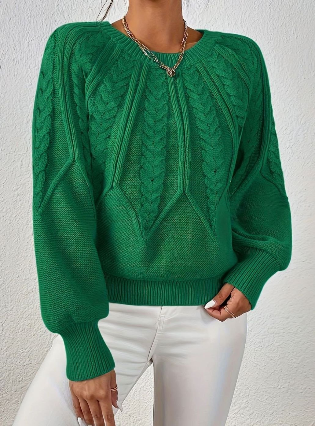 Sophia | Women's Relaxed Cable-Knit Lantern Sleeve Sweater