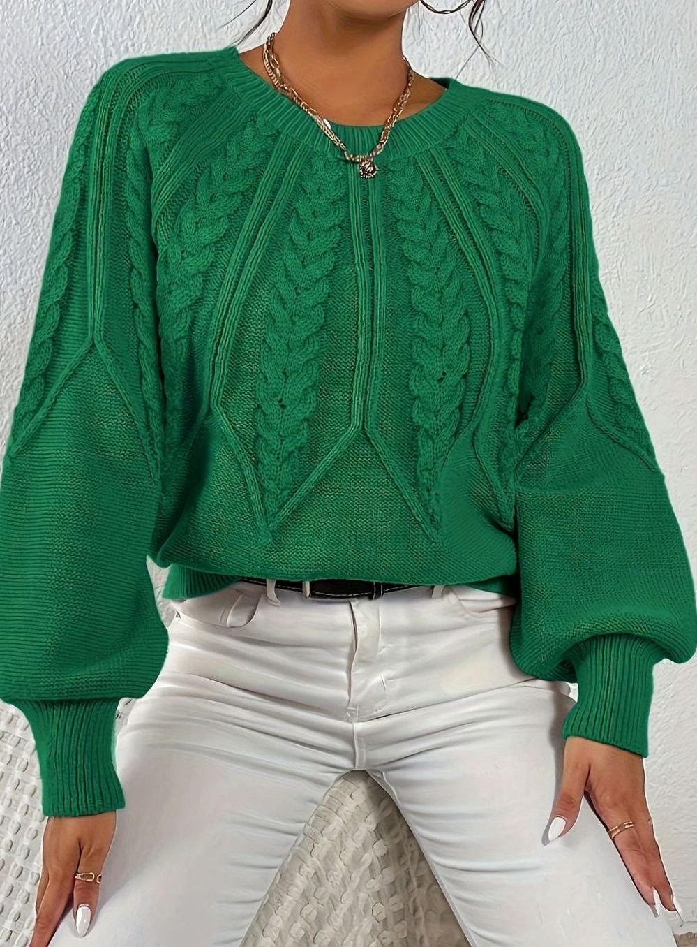 Sophia | Women's Relaxed Cable-Knit Lantern Sleeve Sweater