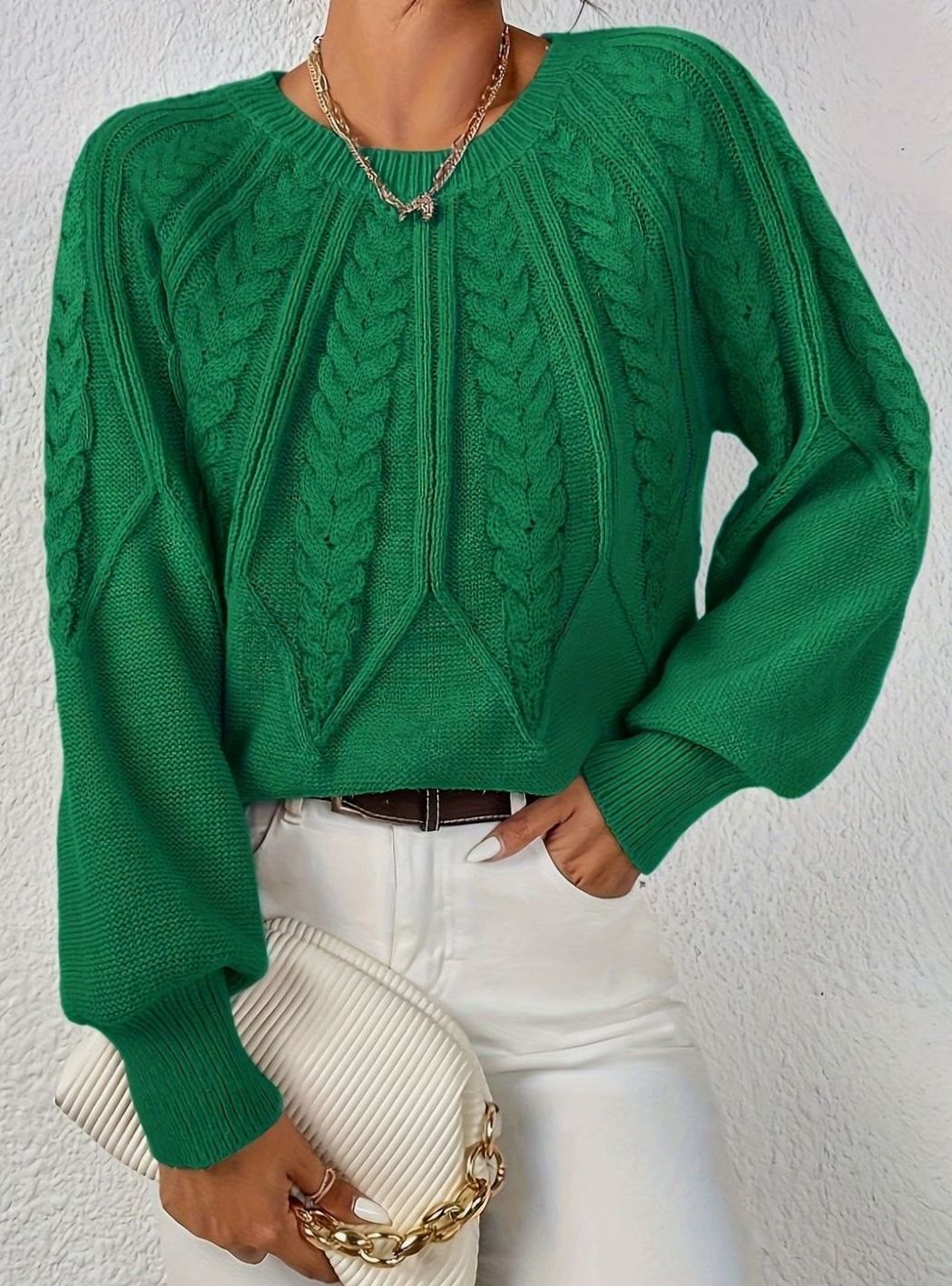 Sophia | Women's Relaxed Cable-Knit Lantern Sleeve Sweater