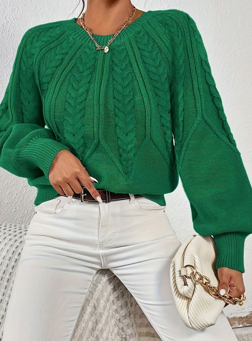 Sophia | Women's Relaxed Cable-Knit Lantern Sleeve Sweater