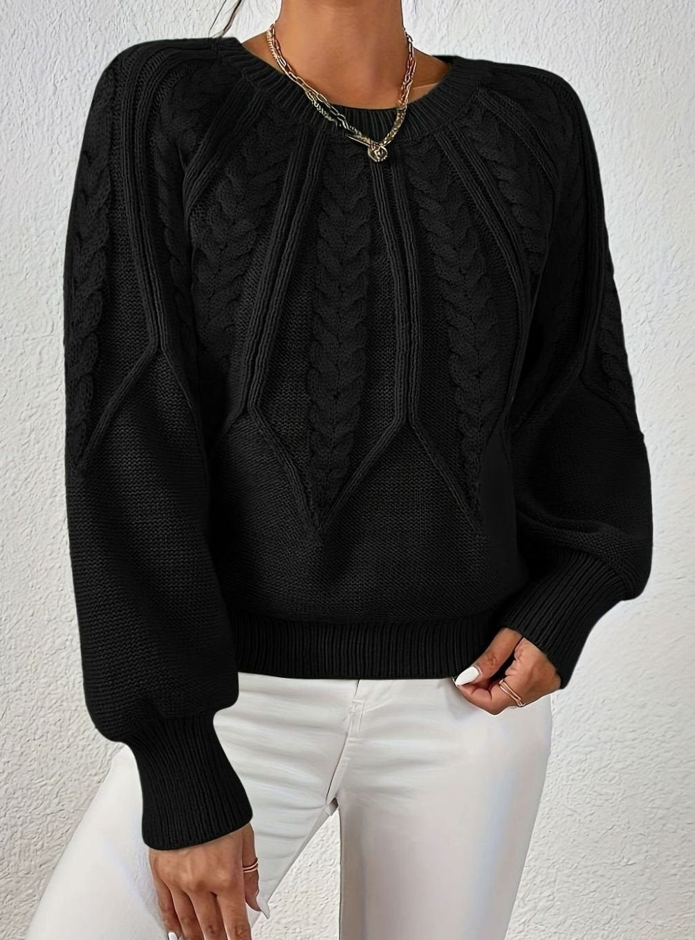 Sophia | Women's Relaxed Cable-Knit Lantern Sleeve Sweater