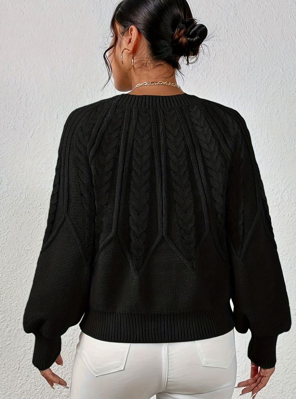 Sophia | Women's Relaxed Cable-Knit Lantern Sleeve Sweater