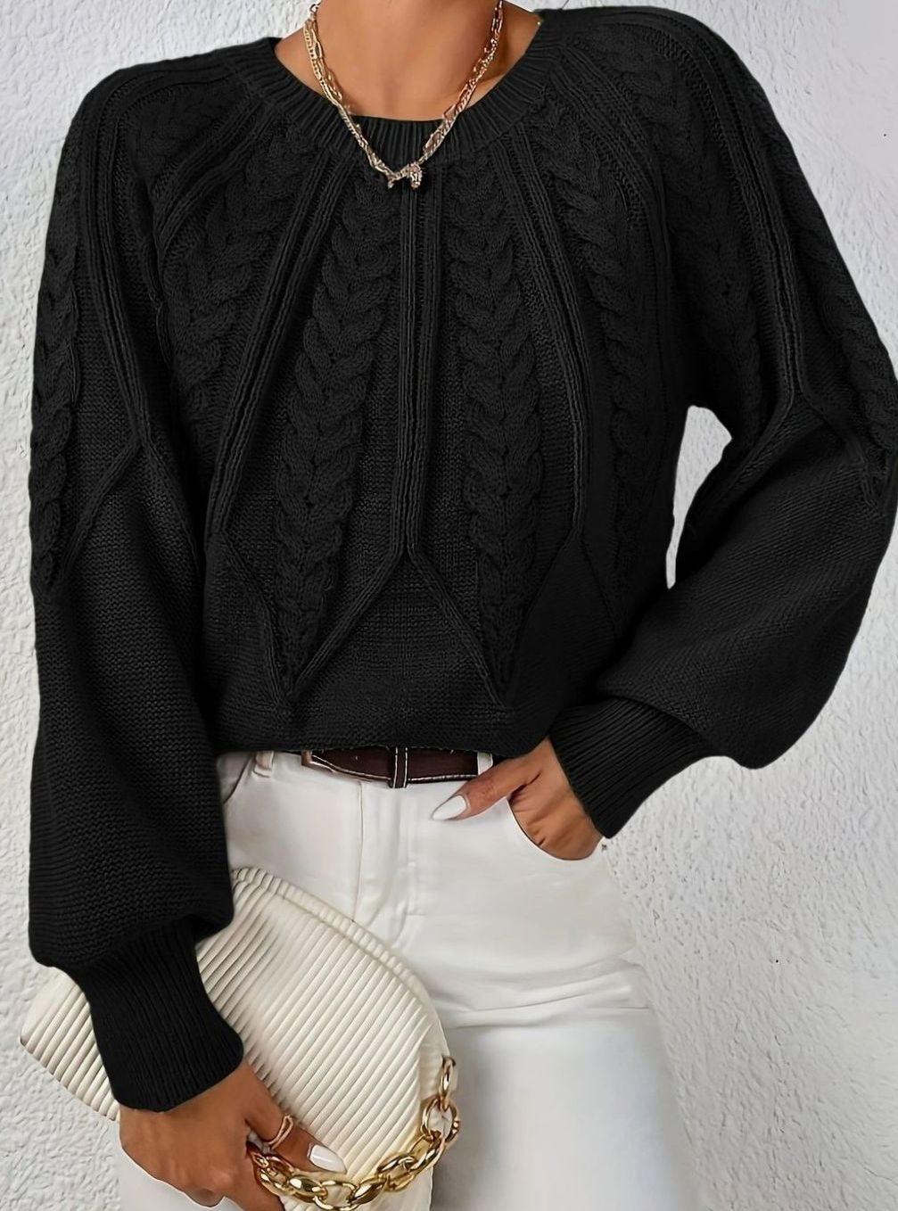 Sophia | Women's Relaxed Cable-Knit Lantern Sleeve Sweater