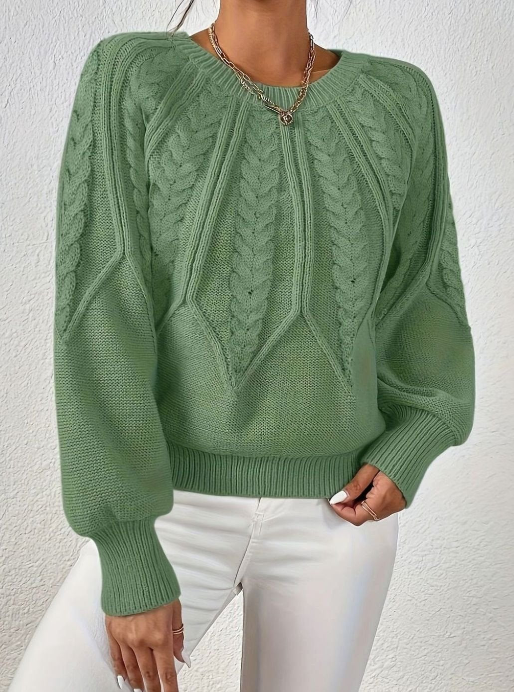 Sophia | Women's Relaxed Cable-Knit Lantern Sleeve Sweater