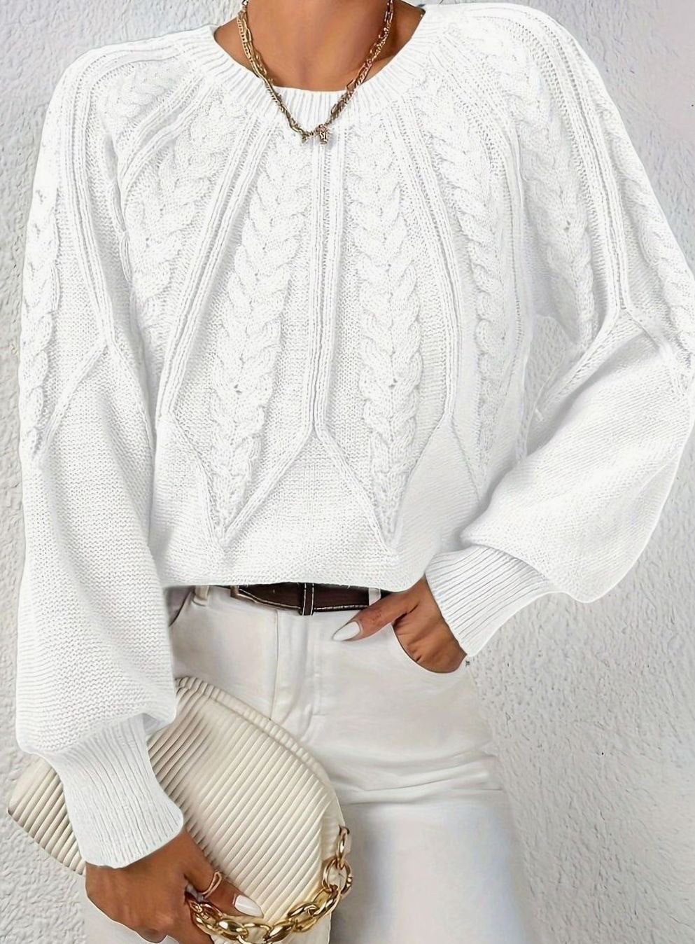 Sophia | Women's Relaxed Cable-Knit Lantern Sleeve Sweater