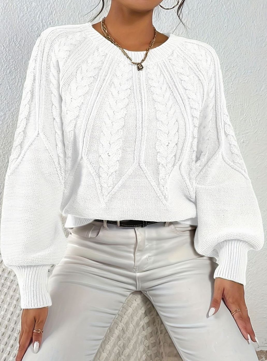 Sophia | Women's Relaxed Cable-Knit Lantern Sleeve Sweater
