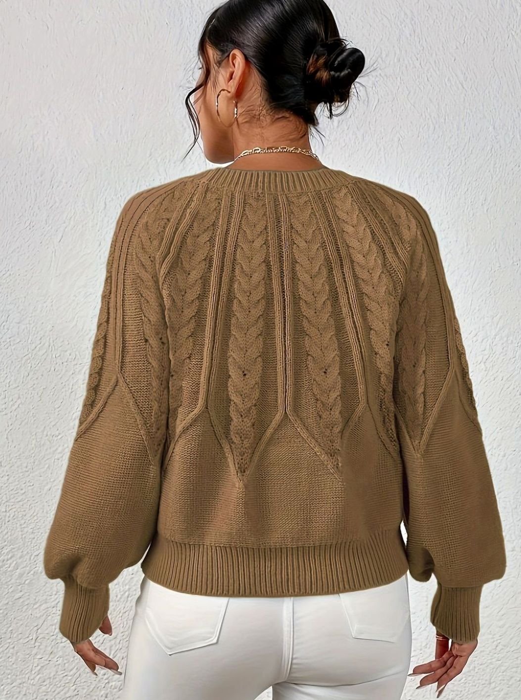Sophia | Women's Relaxed Cable-Knit Lantern Sleeve Sweater