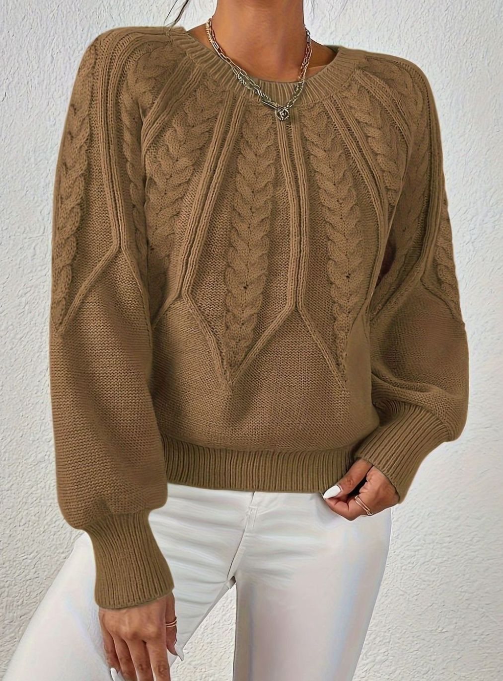 Sophia | Women's Relaxed Cable-Knit Lantern Sleeve Sweater