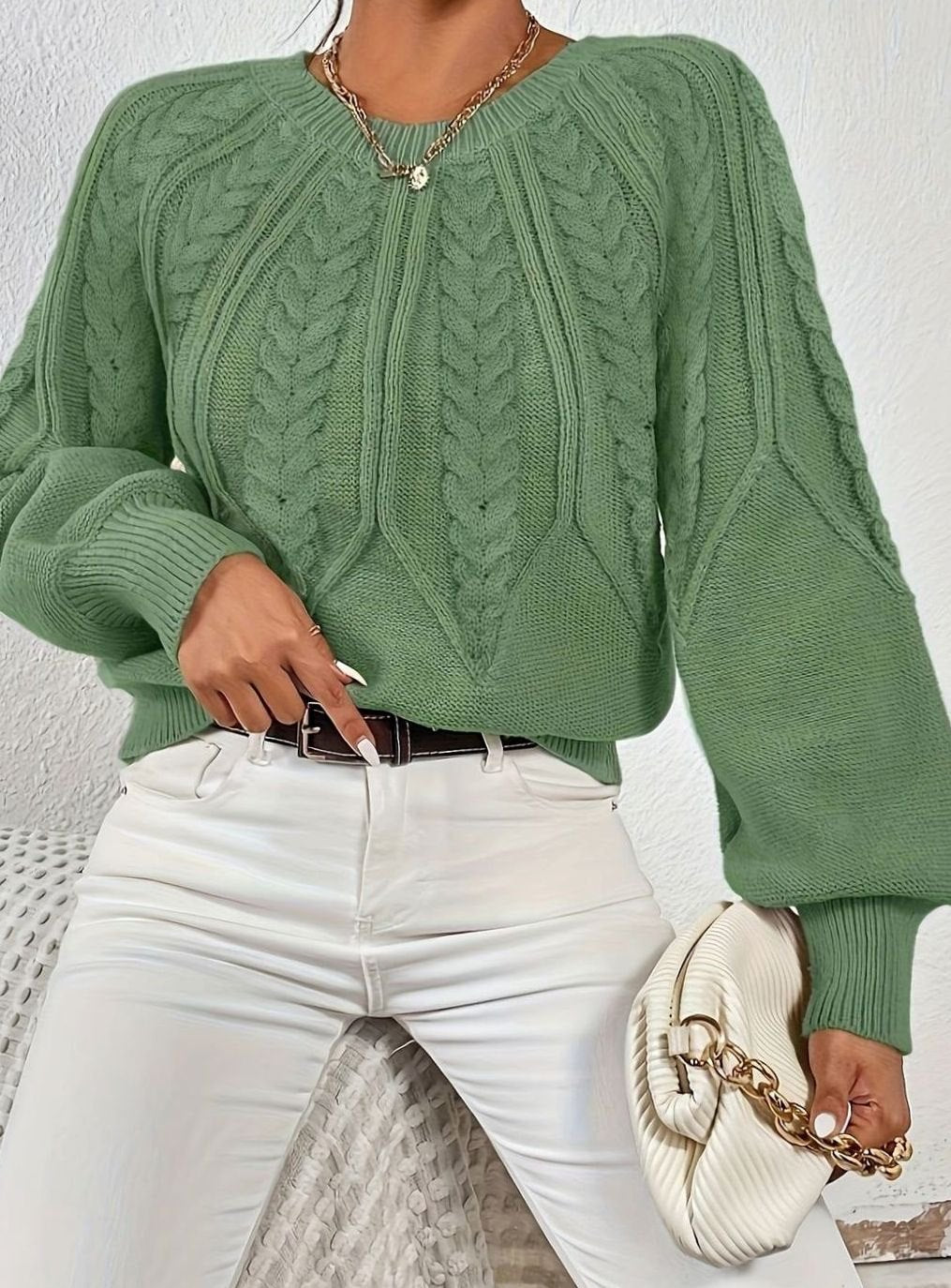 Sophia | Women's Relaxed Cable-Knit Lantern Sleeve Sweater