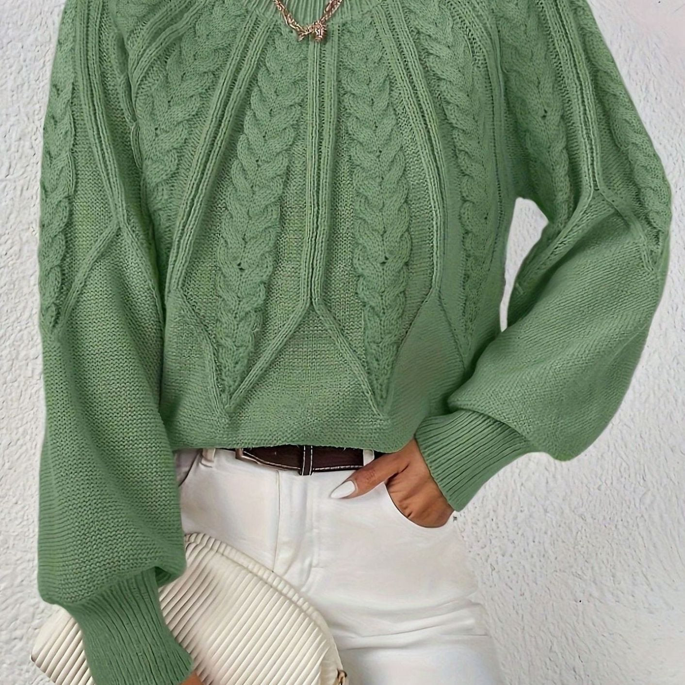 Sophia | Women's Relaxed Cable-Knit Lantern Sleeve Sweater