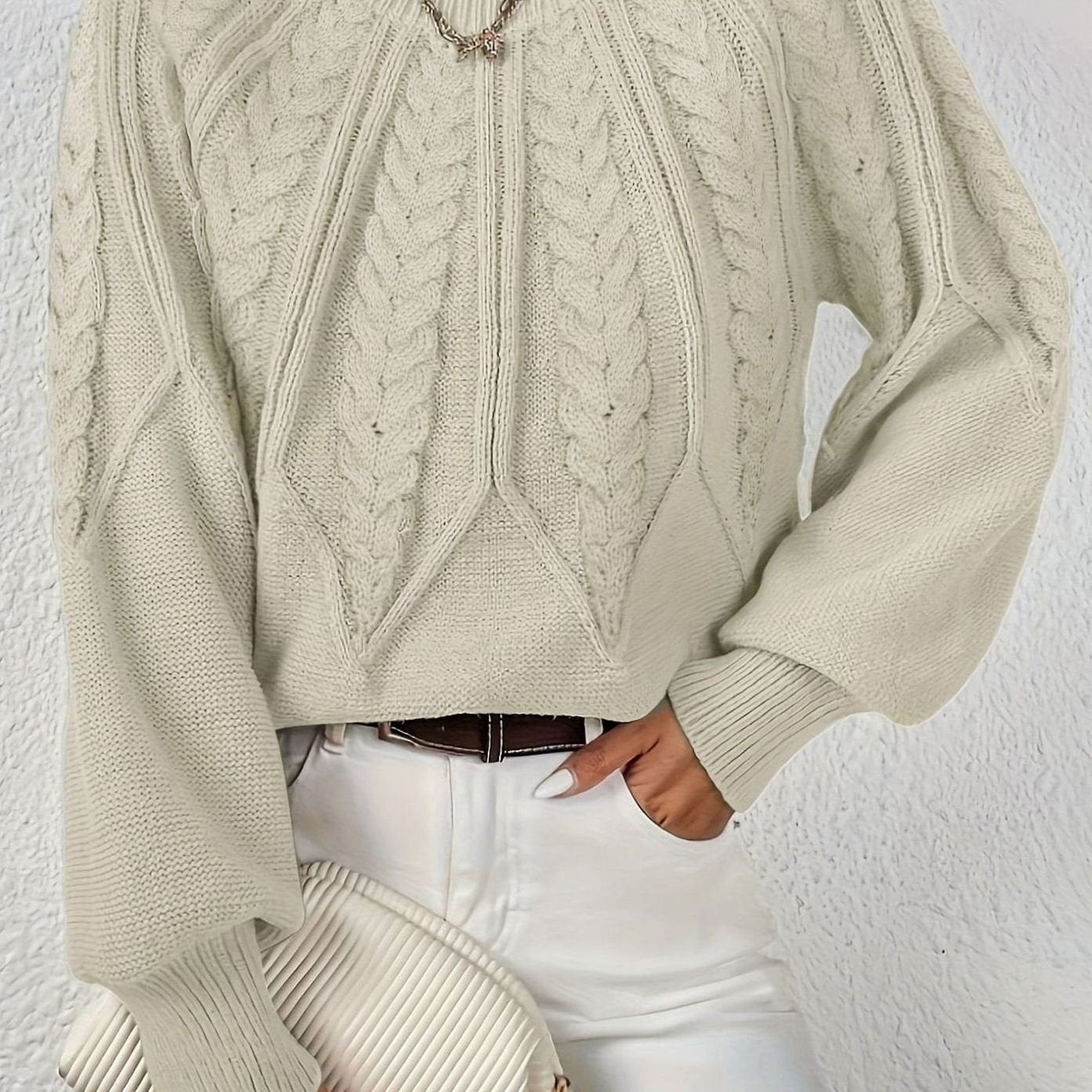 Sophia | Women's Relaxed Cable-Knit Lantern Sleeve Sweater