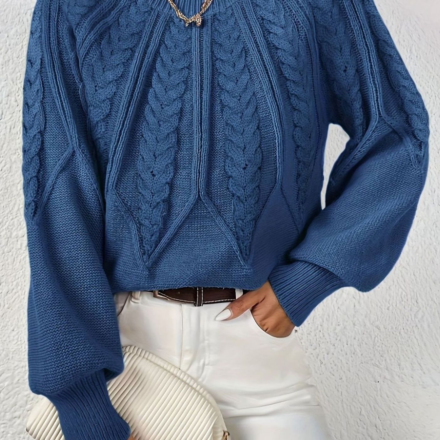Sophia | Women's Relaxed Cable-Knit Lantern Sleeve Sweater