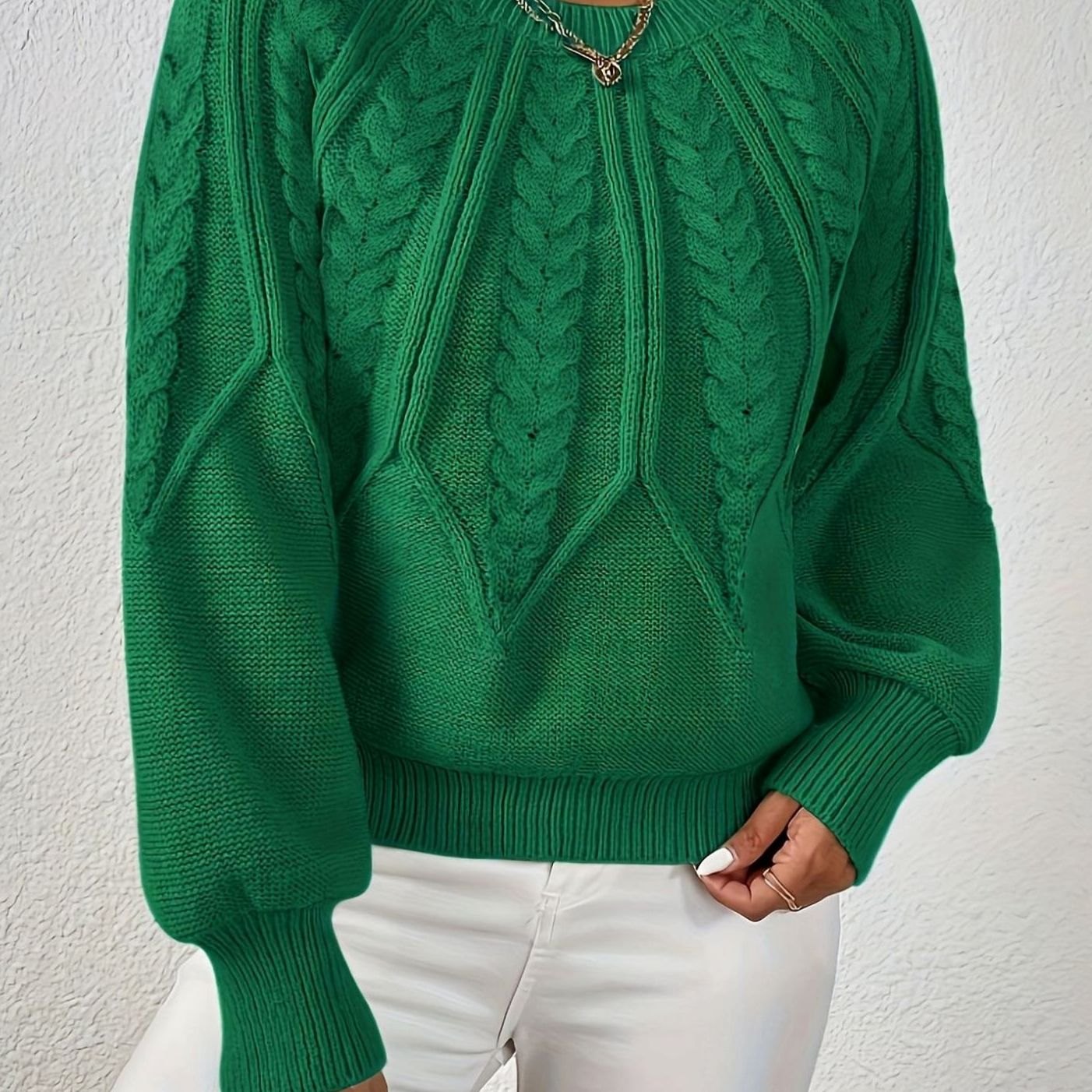 Sophia | Women's Relaxed Cable-Knit Lantern Sleeve Sweater