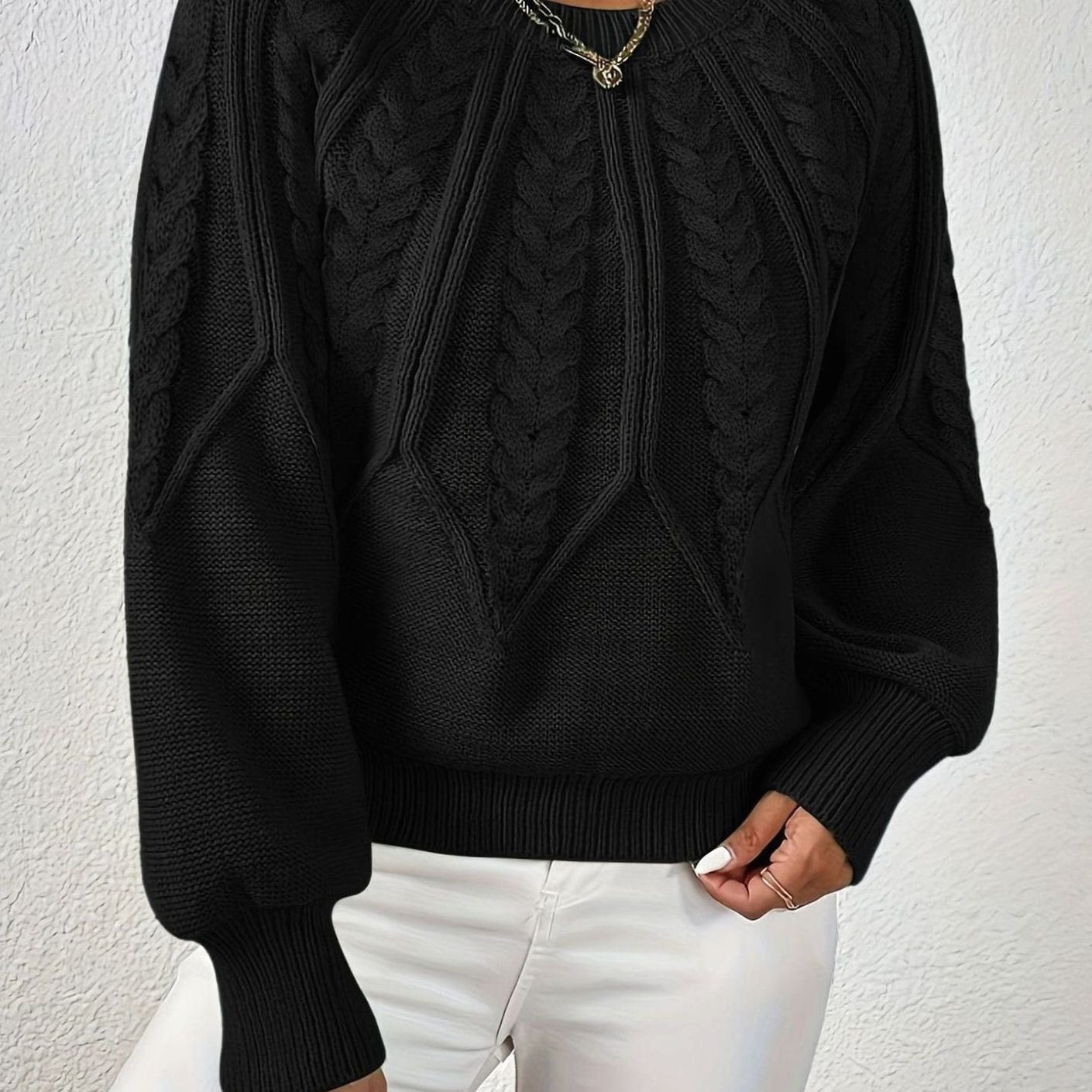 Sophia | Women's Relaxed Cable-Knit Lantern Sleeve Sweater