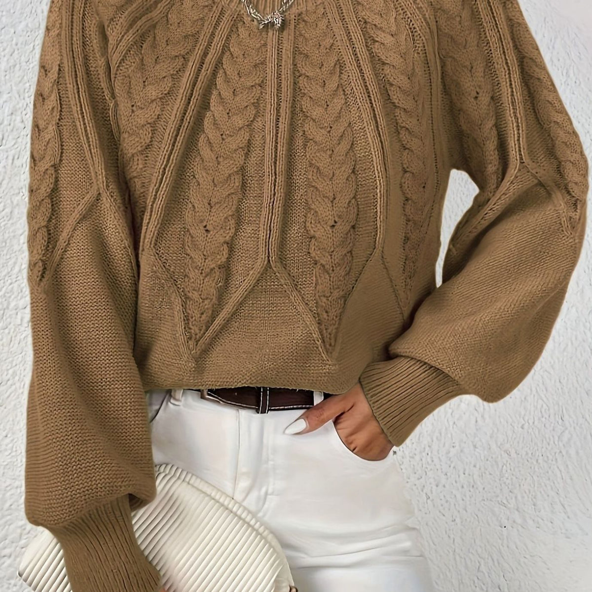 Sophia | Women's Relaxed Cable-Knit Lantern Sleeve Sweater