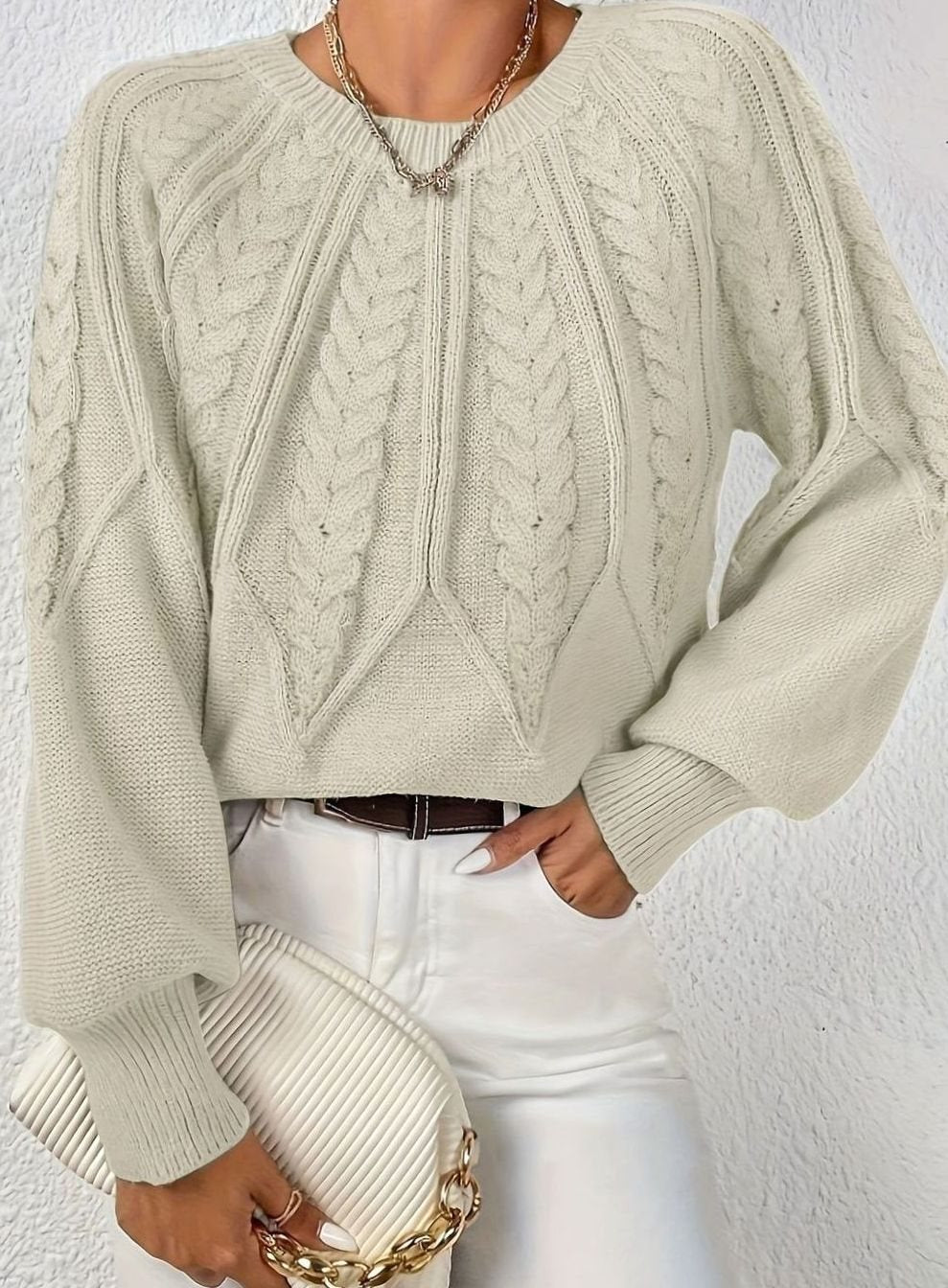 Sophia | Women's Relaxed Cable-Knit Lantern Sleeve Sweater