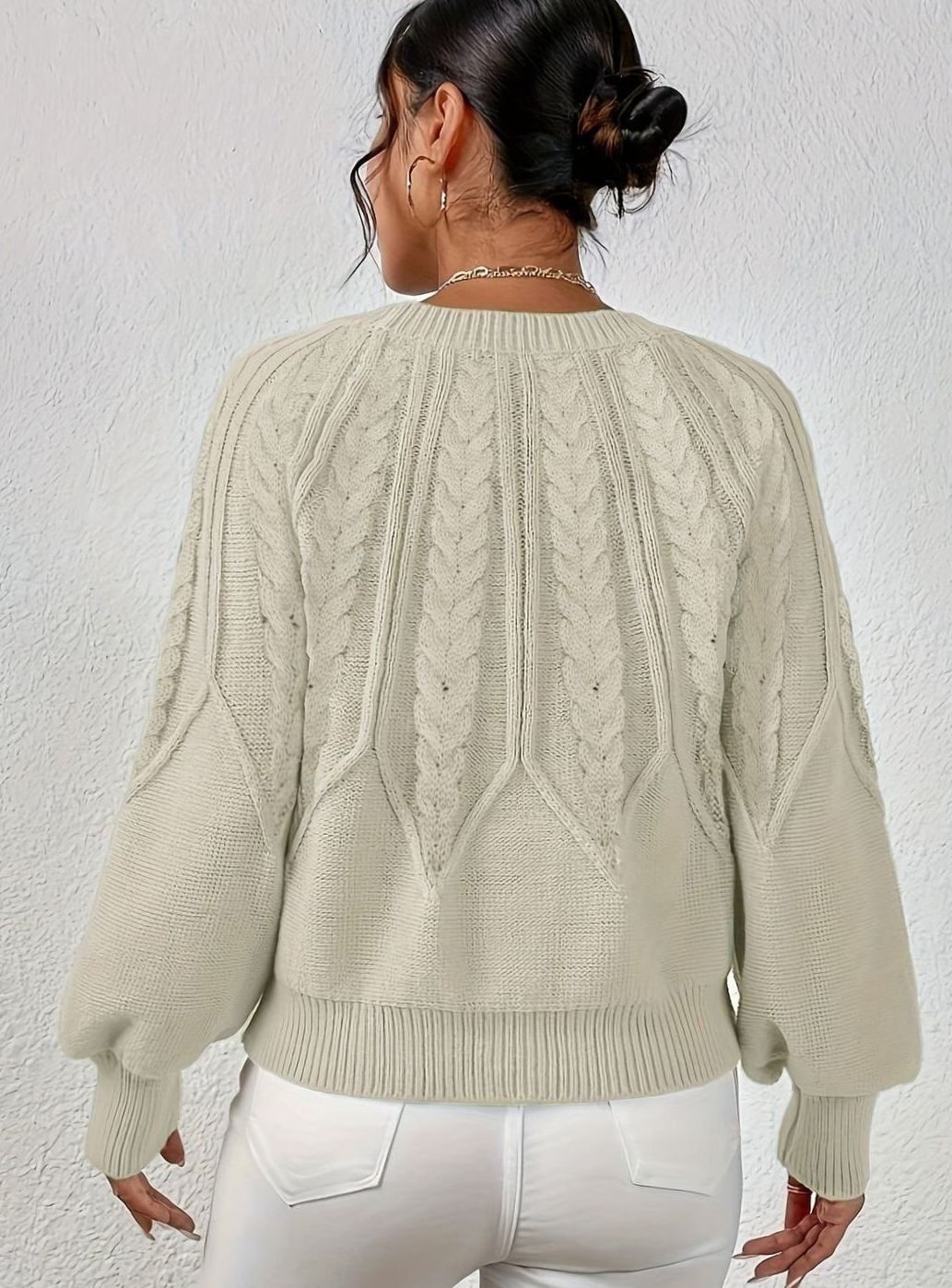 Sophia | Women's Relaxed Cable-Knit Lantern Sleeve Sweater