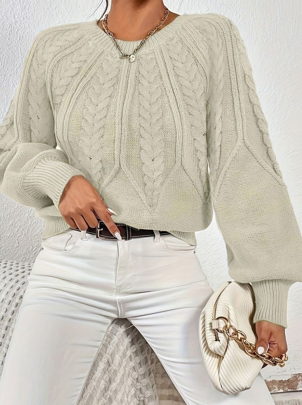 Sophia | Women's Relaxed Cable-Knit Lantern Sleeve Sweater