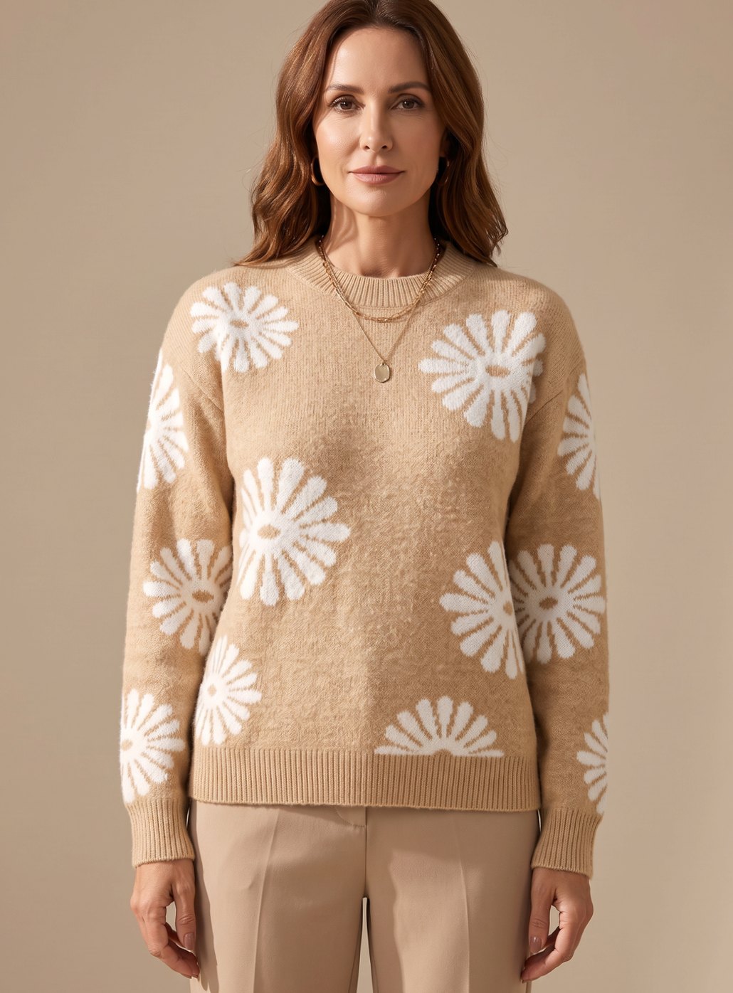 Grace | Women's Relaxed-Fit Floral Intarsia Knit Crewneck Sweater