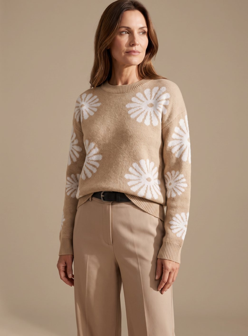 Grace | Women's Relaxed-Fit Floral Intarsia Knit Crewneck Sweater