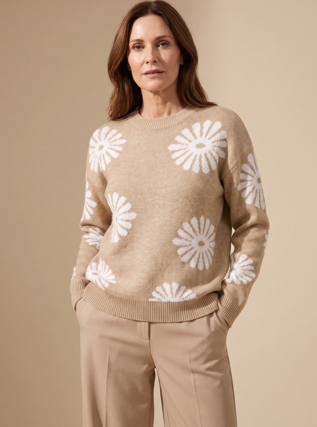 Grace | Women's Relaxed-Fit Floral Intarsia Knit Crewneck Sweater