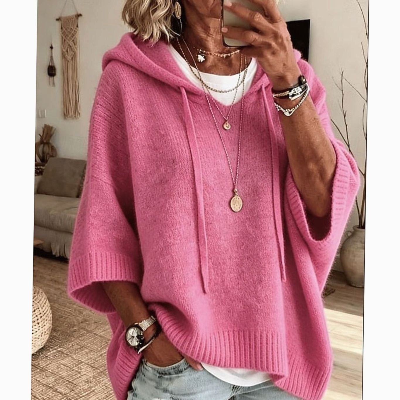 Evelyn | Women's Relaxed-Fit Hooded Drawstring Knit Sweater
