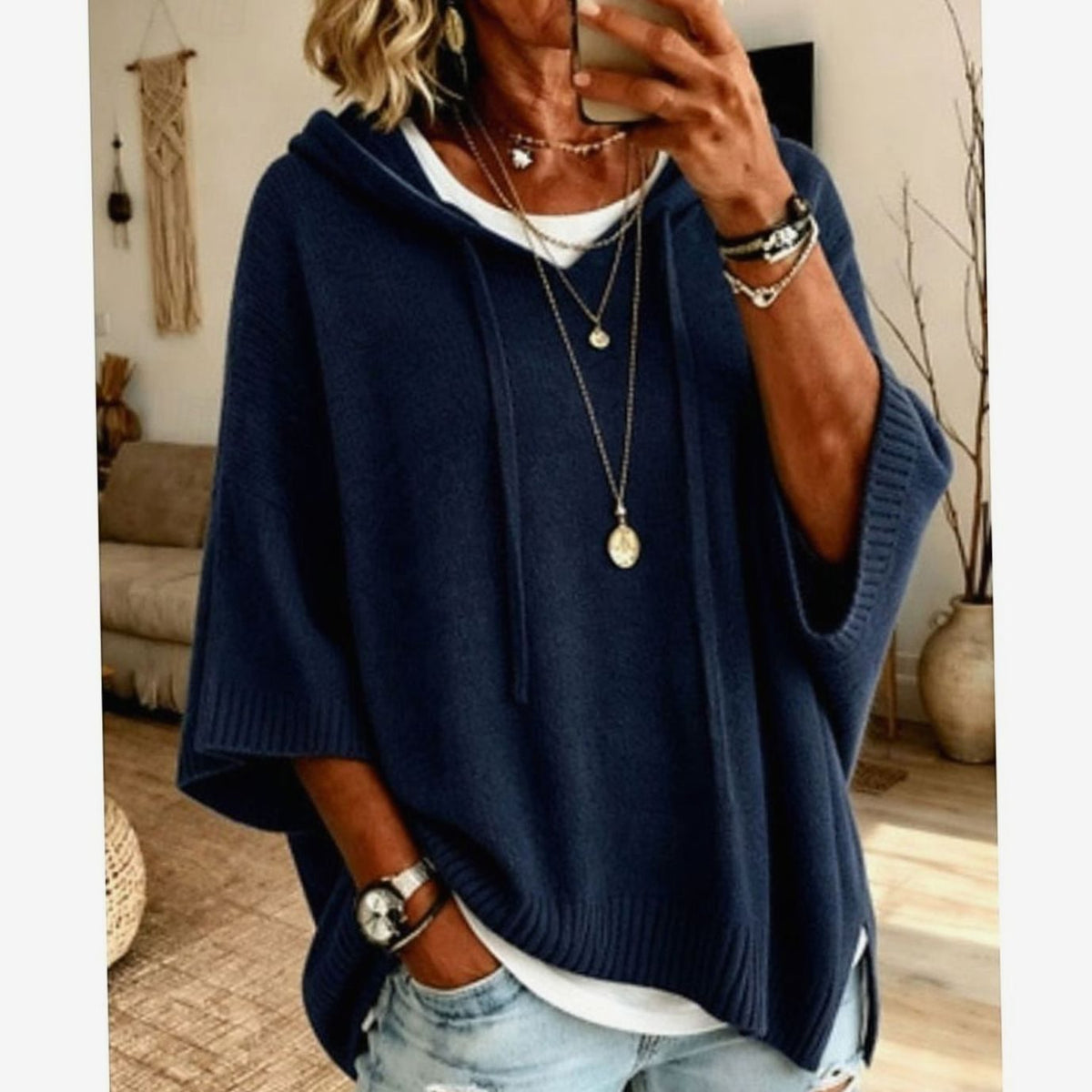 Evelyn | Women's Relaxed-Fit Hooded Drawstring Knit Sweater