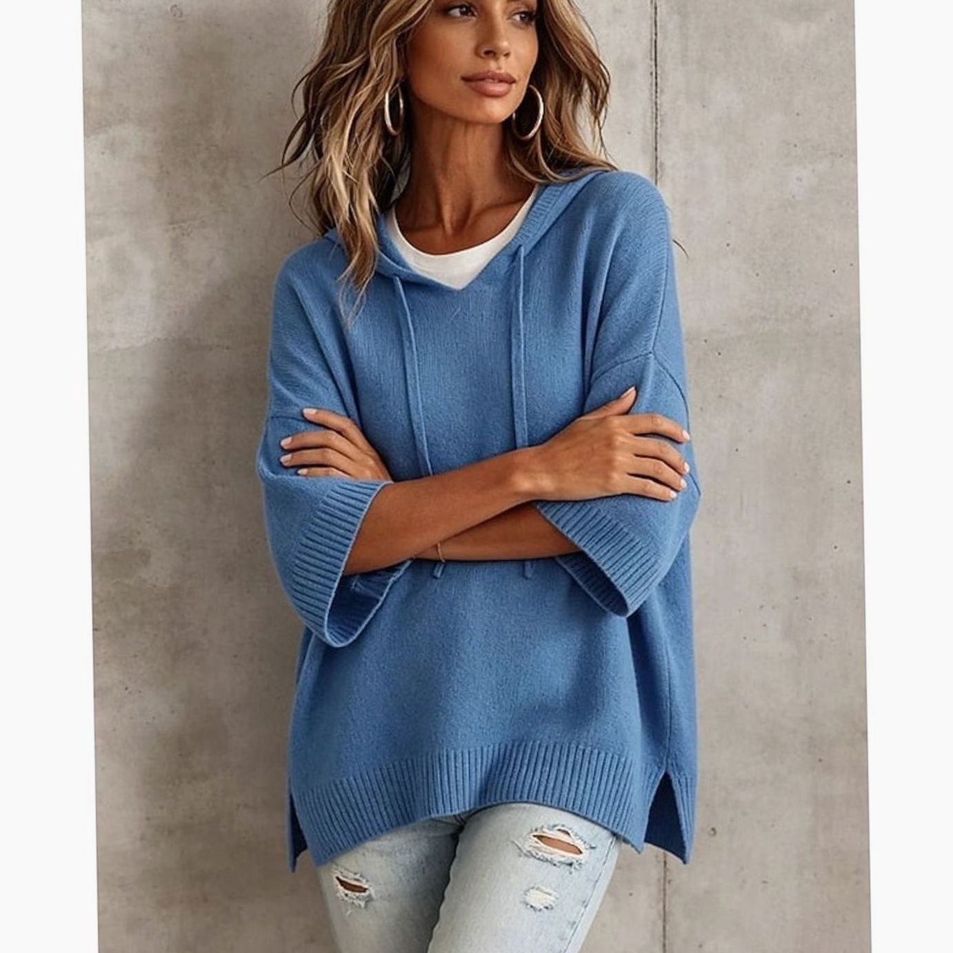 Evelyn | Women's Relaxed-Fit Hooded Drawstring Knit Sweater