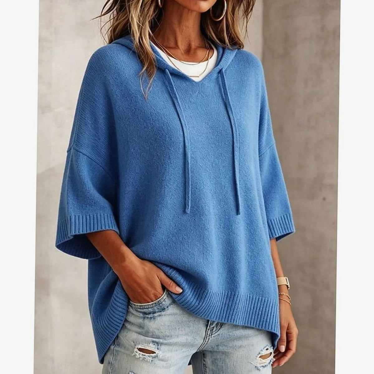 Evelyn | Women's Relaxed-Fit Hooded Drawstring Knit Sweater