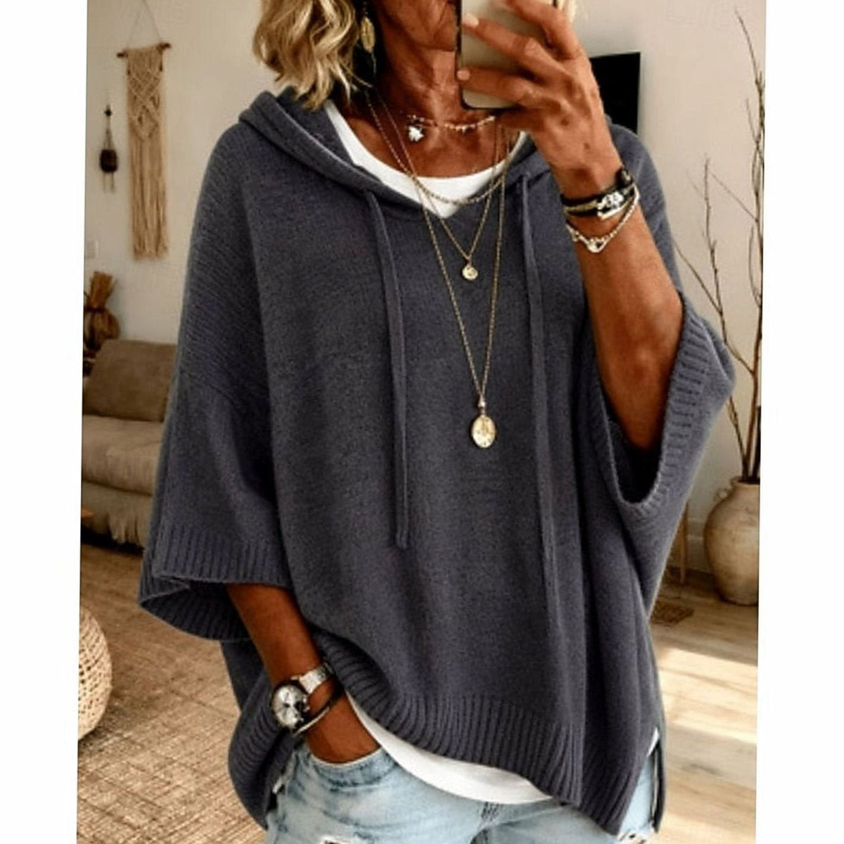 Evelyn | Women's Relaxed-Fit Hooded Drawstring Knit Sweater