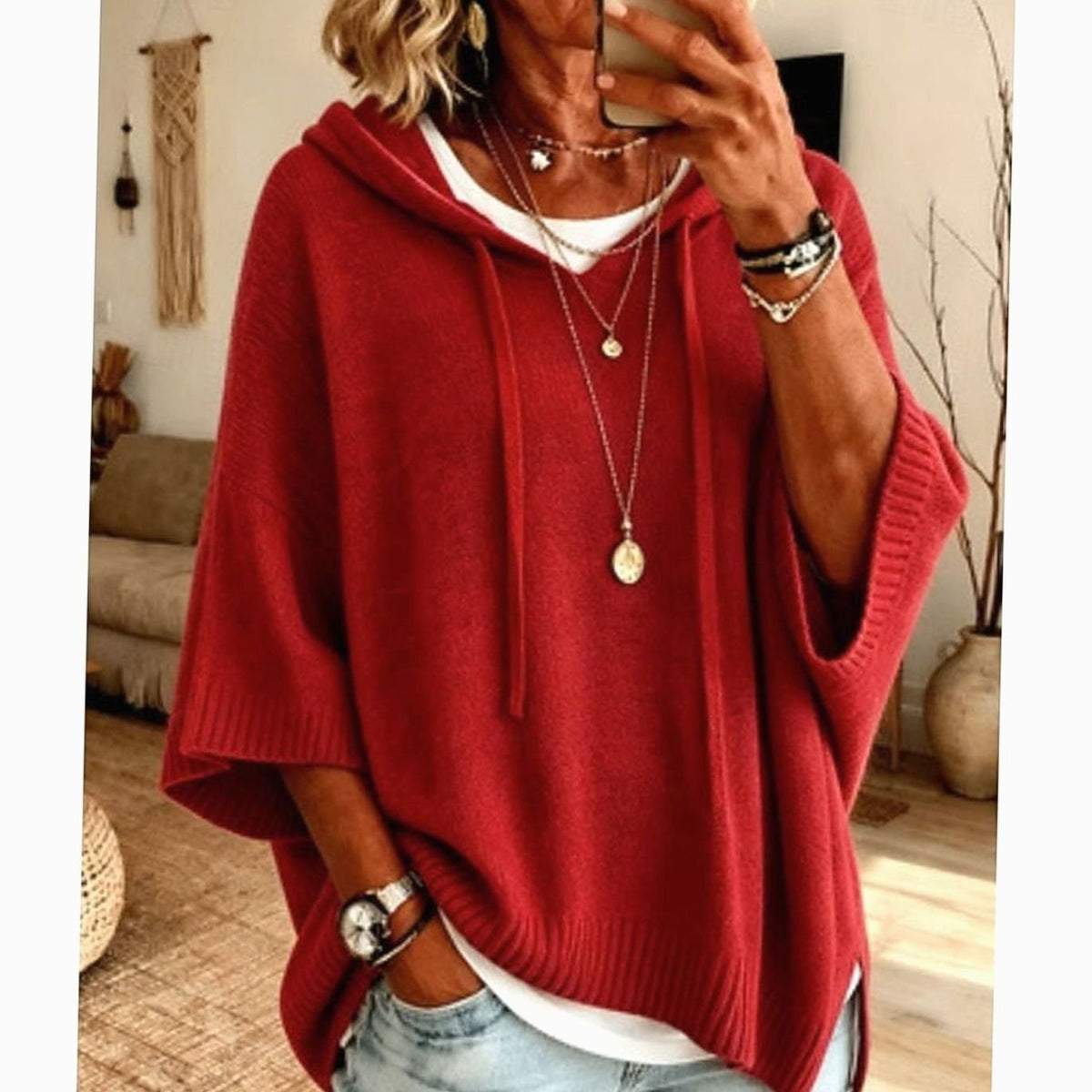 Evelyn | Women's Relaxed-Fit Hooded Drawstring Knit Sweater