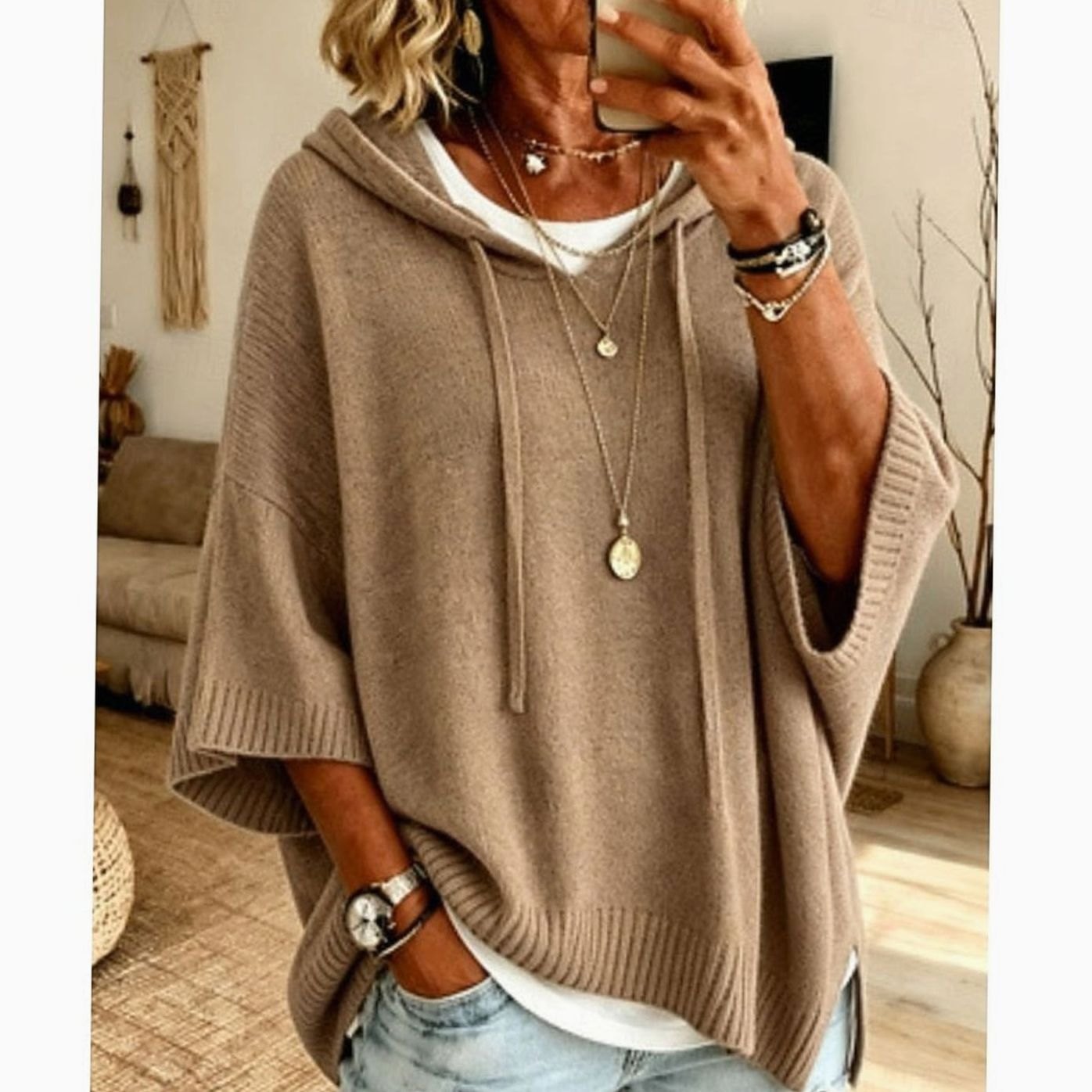 Evelyn | Women's Relaxed-Fit Hooded Drawstring Knit Sweater