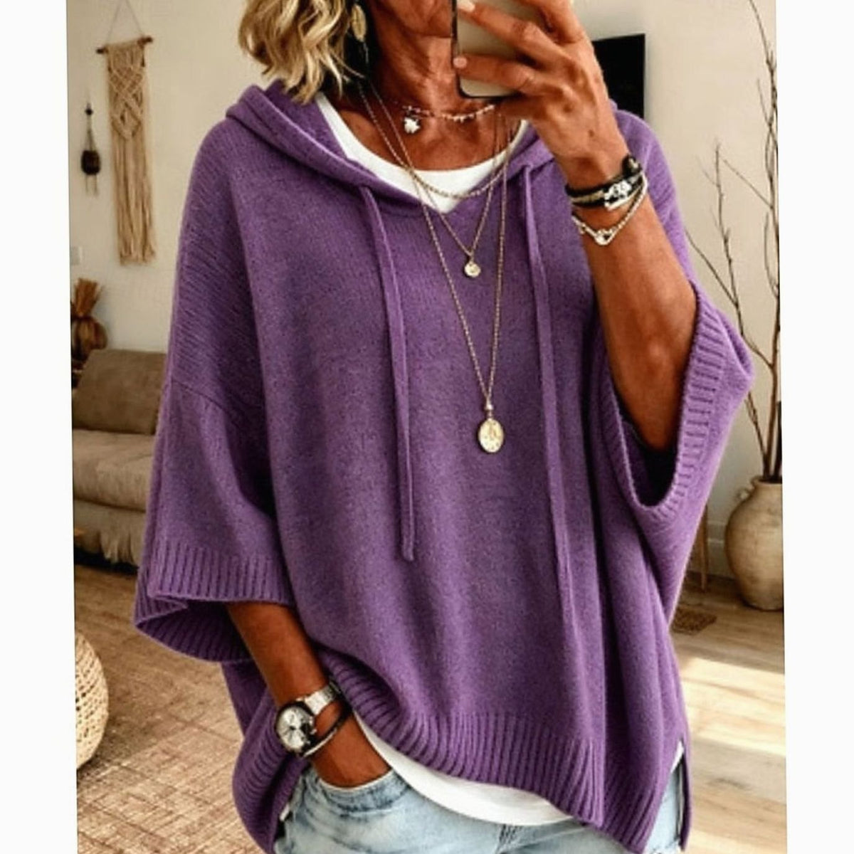 Evelyn | Women's Relaxed-Fit Hooded Drawstring Knit Sweater