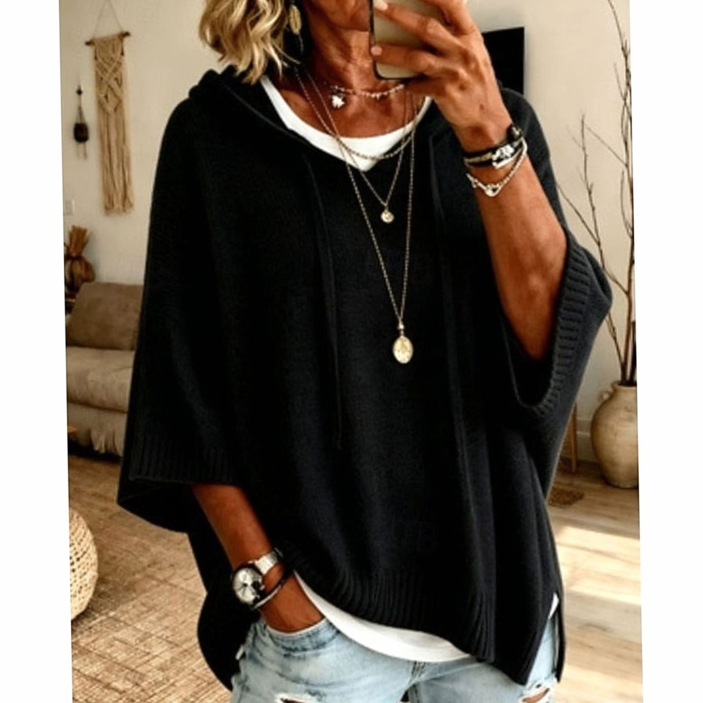 Evelyn | Women's Relaxed-Fit Hooded Drawstring Knit Sweater