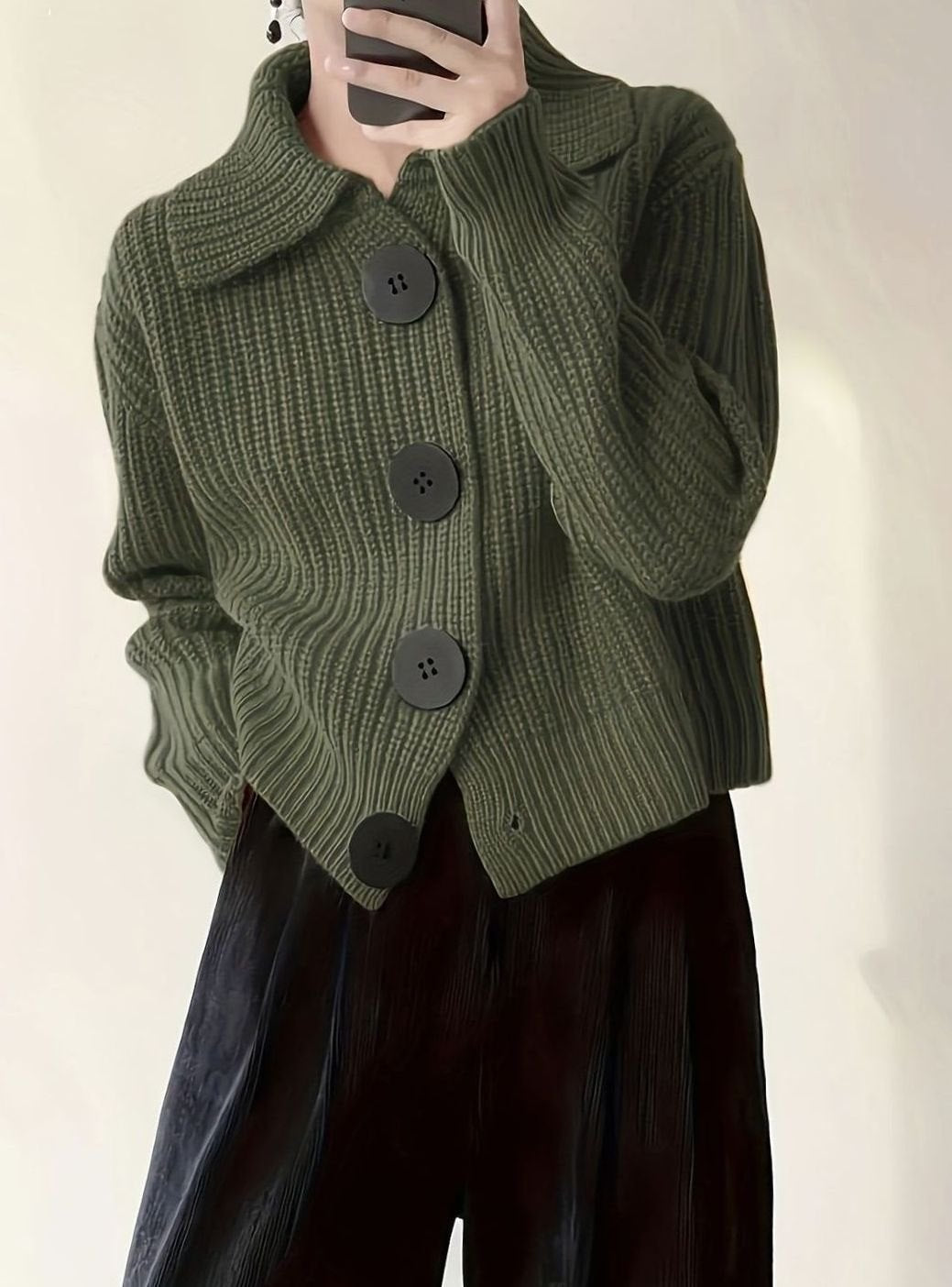 Evelyn | Women's Relaxed-Fit Ribbed Knit Sweater Folded Collar Pullover