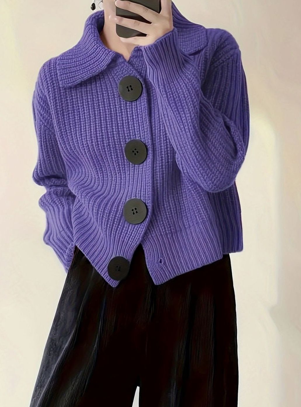 Evelyn | Women's Relaxed-Fit Ribbed Knit Sweater Folded Collar Pullover