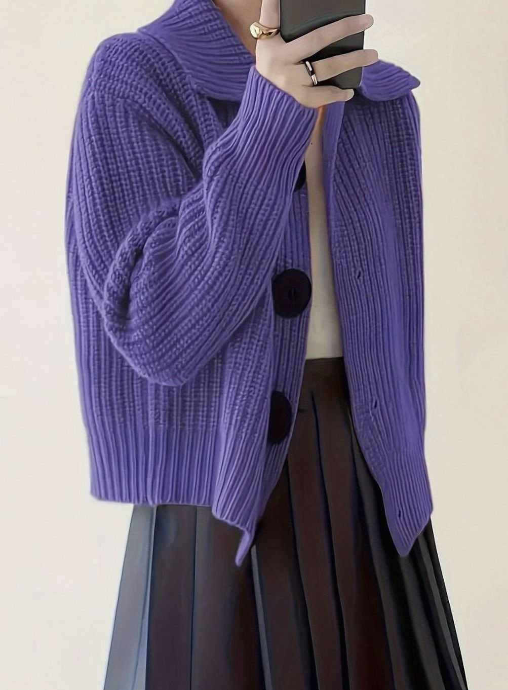 Evelyn | Women's Relaxed-Fit Ribbed Knit Sweater Folded Collar Pullover