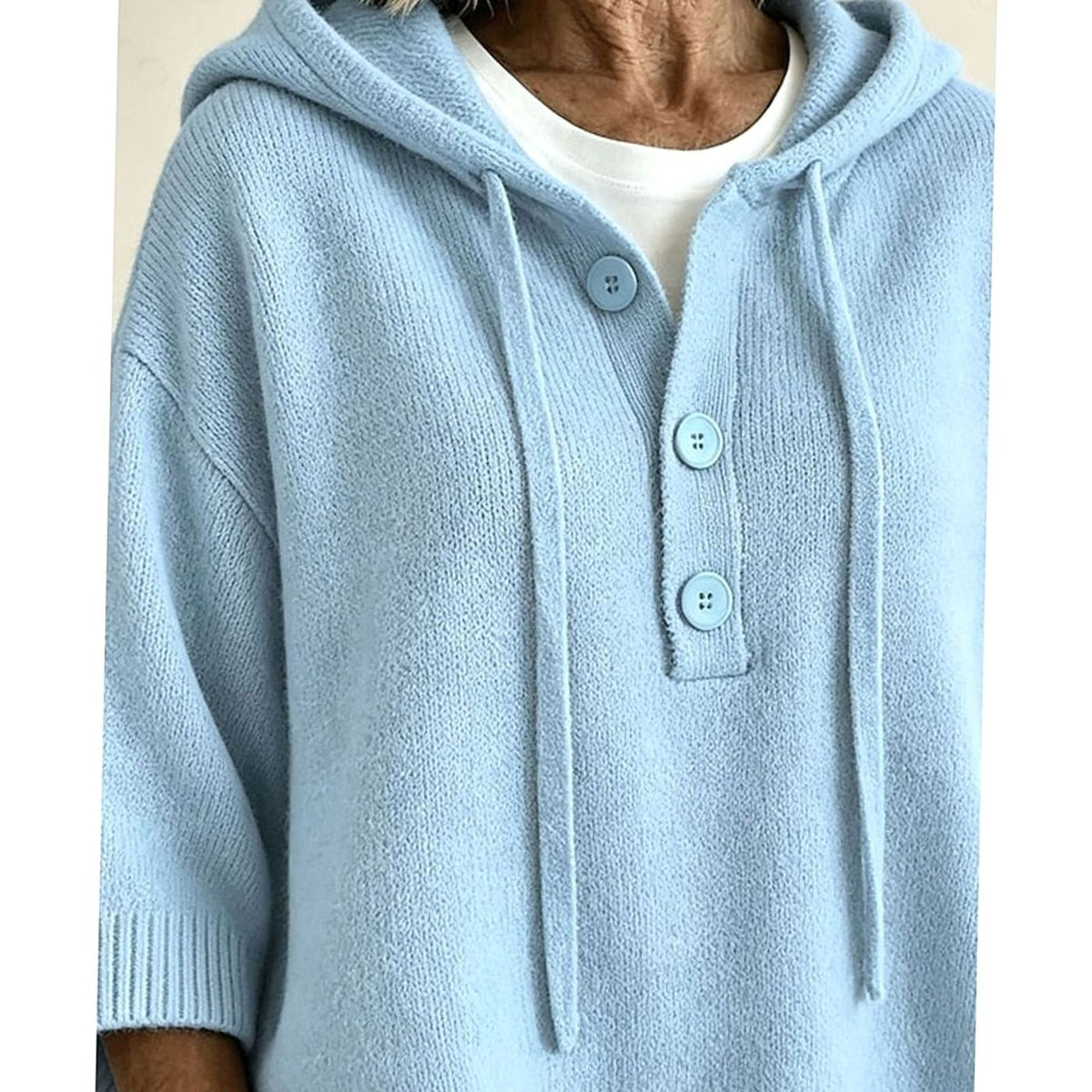Charlotte | Women's Relaxed Hooded Knit Sweater Half-Button 3/4 Sleeve
