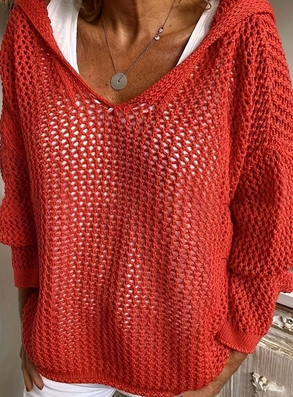Camila | Women's Relaxed Open-Knit Hooded Sweater