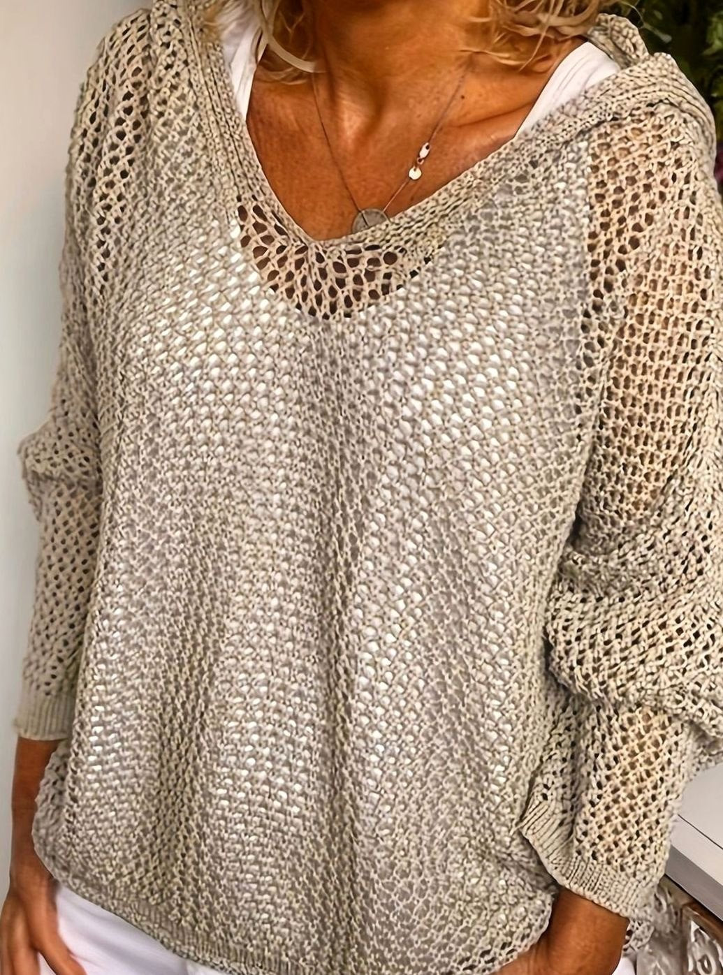 Camila | Women's Relaxed Open-Knit Hooded Sweater