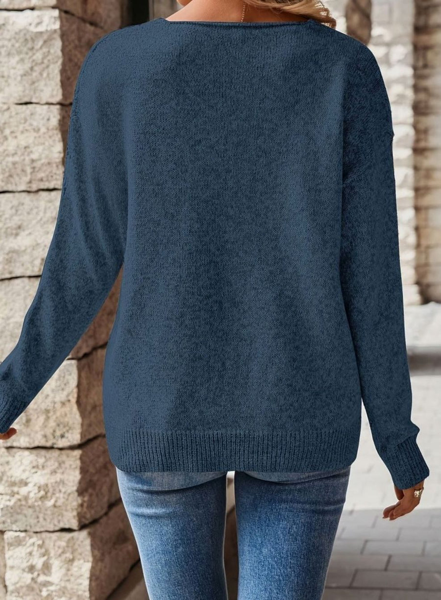 Sophia | Women's Relaxed V-Neck Pointelle Knit Sweater
