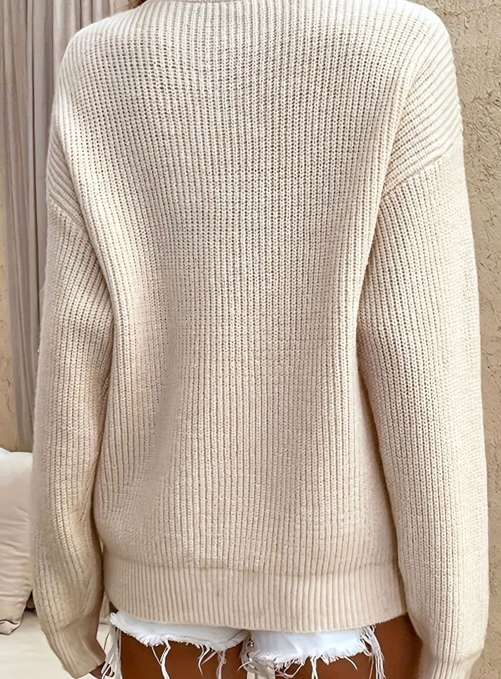 Eleanor | Women's Ribbed Henley Button-Neck Knit Sweater