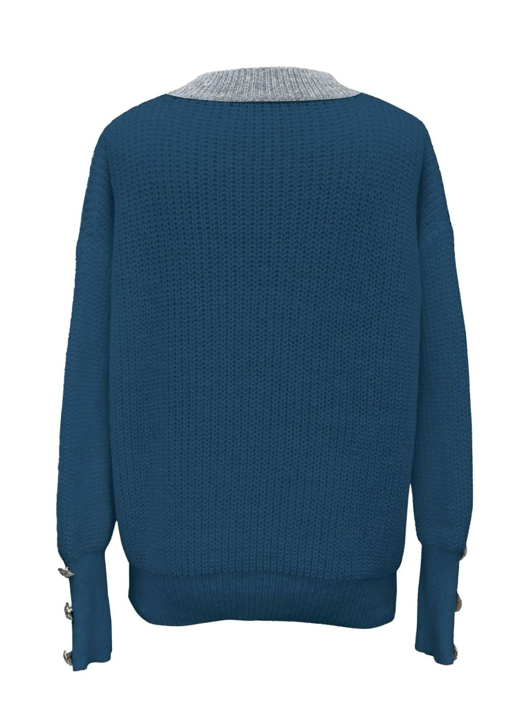 Camila | Women's Ribbed Knit V-Neck Button-Trim Pullover Sweater